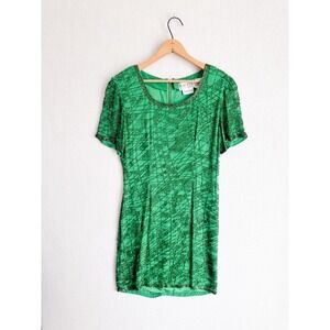 Oleg Cassini Black Tie Neiman Marcus Green Beaded Silk Cocktail Dress Vintage
